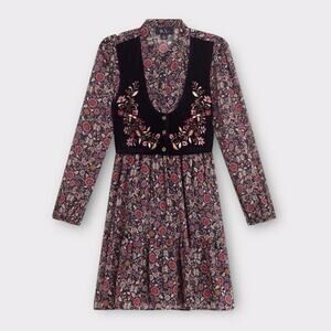 Stitch Fix NWT Girls Dress 2 Piece Floral Chiffon Velvet Vest Black/Pink